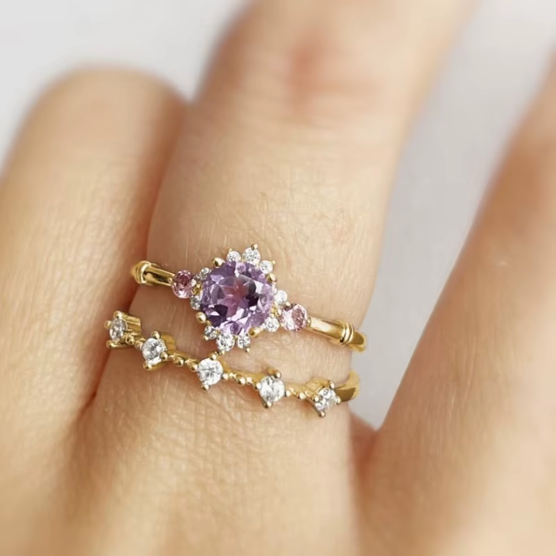 Vintage Glänzend Lila Ring Elegant