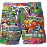 Schnelltrocknende Badeshorts mit Kordelzug Busmotiv – Rot