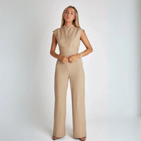 Hannah | Weites Bein Ärmellos Jumpsuit – Beige