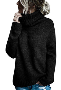 Damen Winter Rollkragen Longpullover – Schwarz