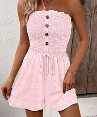 Mia Textured Romper | Sommerlicher, stilvoller Off-Shoulder-Overall – Rosa