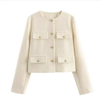 Damen Elegante Kurze Vintage Jacke | Langarm – Weiß