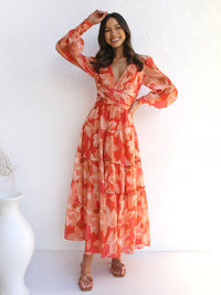 Pearl |  Strahlendes Maxikleid mit langen Ärmeln - Elegant und fließend – Orange