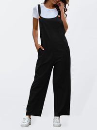 Heidi-Mode | Damen Gewebte Retro Lässige Lange Latzhose – Schwarz