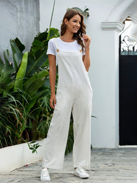 Heidi-Mode | Damen Gewebte Retro Lässige Lange Latzhose – Weiß