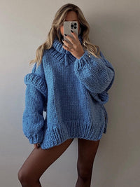 Fiya | Warmer, flauschiger, langer Rollkragenpullover für Damen – Blau