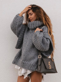 Fiya | Warmer, flauschiger, langer Rollkragenpullover für Damen – Grau