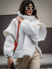 Fiya | Warmer, flauschiger, langer Rollkragenpullover für Damen – Weiß