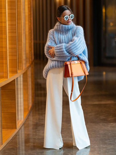 Lehmann Modehaus | Damen-Strickpullover mit Oversize-Rollkragen und Ballonärmeln