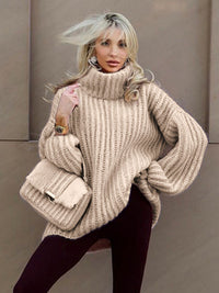 Lehmann Modehaus | Damen-Strickpullover mit Oversize-Rollkragen und Ballonärmeln – Rosa