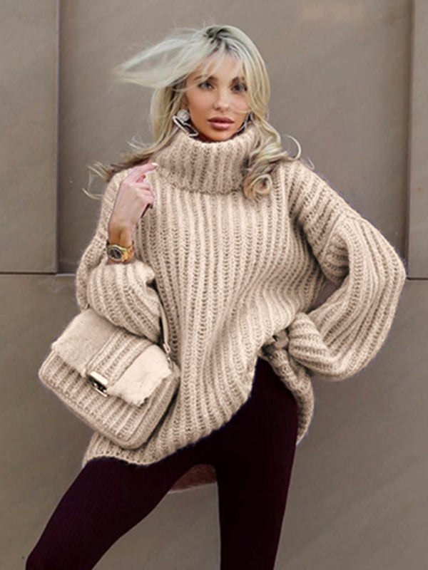 Lehmann Modehaus | Damen-Strickpullover mit Oversize-Rollkragen und Ballonärmeln