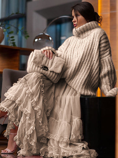 Lehmann Modehaus | Damen-Strickpullover mit Oversize-Rollkragen und Ballonärmeln