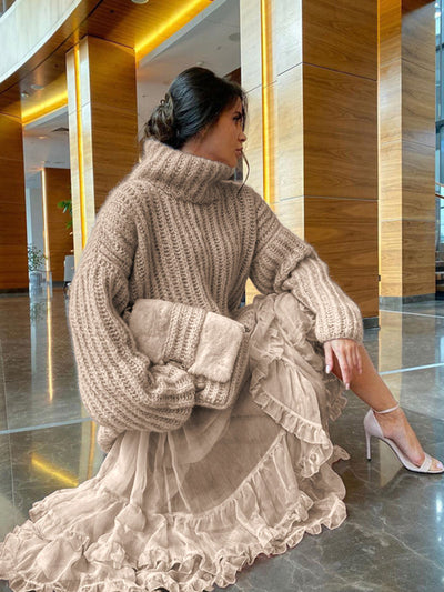 Lehmann Modehaus | Damen-Strickpullover mit Oversize-Rollkragen und Ballonärmeln