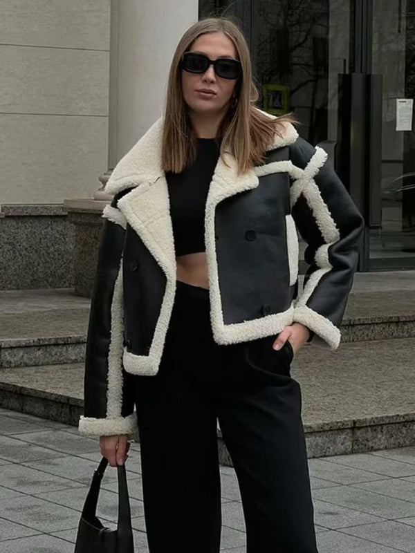 Lehmann Modehaus | Modisch Damen-Pilotjacke mit Lammfellimitat und Kontrastnähten