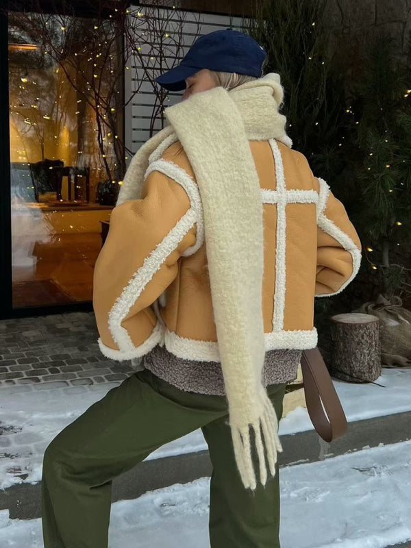 Lehmann Modehaus | Modisch Damen-Pilotjacke mit Lammfellimitat und Kontrastnähten