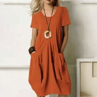 Damen Kleid | Kurzarm Knielanges Kleid mit Schlichter Schnittform – Orange