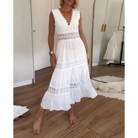 Ninfea | Ärmelloses Midikleid im Boho-Stil mit Spitzendetails – Weiß