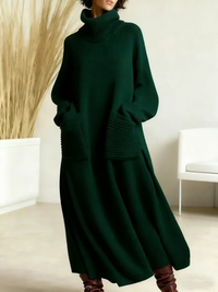 Glenda™ - Damen Oversize Strickkleid Rollkragen – Grön