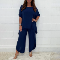 Veerle 2-teiliges Set - Lässiges Viskose-Top mit flotter Culotte-Hose für Frauen – Marine