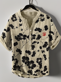 Lina | Japanische Bluse mit Kirschblüten – Schwarz