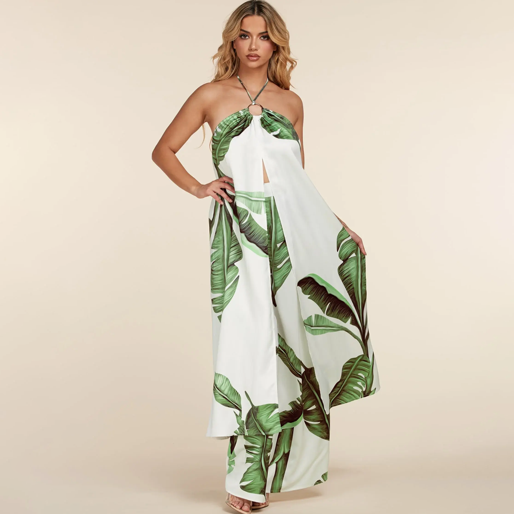 Maja Bedrucktes 2-teiliges Set - elegantes und trendiges Paar mit Blattdruck für Frauen