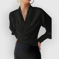 Ellie | Wickel V-Ausschnitt Bluse – Schwarz
