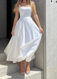 Heidi-Mode | Modernes Ärmelloses Maxikleid mit Hoher Taille für Frauen – Weiß