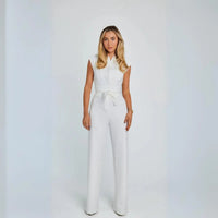 Hannah | Weites Bein Ärmellos Jumpsuit – Weiß