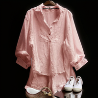 Jaila | Vintage-Bluse mit V-Ausschnitt und Knöpfen – Rosa
