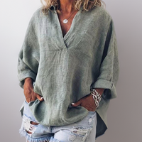 Lorie┃Bequemes Langarmshirt mit V-Ausschnitt – Grün
