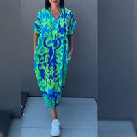 Mia™| Elegantes Blumenkleid – Azurblau