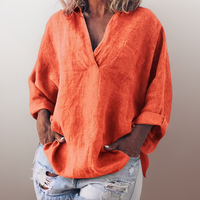 Lorie┃Bequemes Langarmshirt mit V-Ausschnitt – Orange