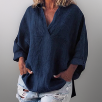 Lorie┃Bequemes Langarmshirt mit V-Ausschnitt – Marine