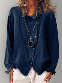 Olivia┃Langarmhemd mit Knöpfen – Blau