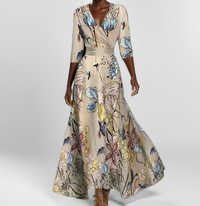 Abendkleid für Damen – Elegantes ballkleid mit Print und 3/4 Ärmeln – Braun