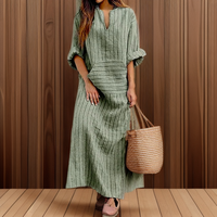 Hailey┃Lässiges Maxikleid mit Vintage-Streifen und V-Ausschnitt – Grün