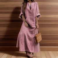 Hailey┃Lässiges Maxikleid mit Vintage-Streifen und V-Ausschnitt – Rot