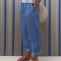 Diana | Lockere Hose aus Baumwolle und Leinen – Blau