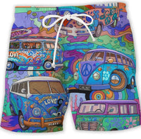 Schnelltrocknende Badeshorts mit Kordelzug Busmotiv – Lila