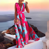 Samantha - Schickes und stilvolles ärmelloses bedrucktes Kleid für Frauen – Rosa und Blau
