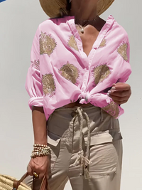 Rona - Puffärmelige Bluse mit einzigartigem Druck und stilvollem Design – Rosa