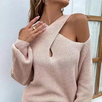 Gwenn - Lässiger schulterfreier Pullover mit Kreuzausschnitt – Rosa