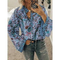 Lanie - Boho-Bluse mit Blumendruck - stilvoll und bequem – Blau