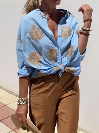 Rona - Puffärmelige Bluse mit einzigartigem Druck und stilvollem Design – Blau