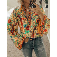 Lanie - Boho-Bluse mit Blumendruck - stilvoll und bequem – Orange