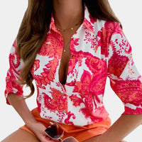 Romina - Hemdbluse mit Blumendruck - Elegante Bluse mit entspanntem Schnitt – Rosa