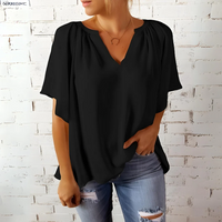 Andrea - Elegante Bluse mit V-Ausschnitt und kurzen Ärmeln - zeitloser Stil und Komfort – Schwarz