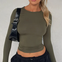 Rhianna -  Elegant geschnittene Bluse mit Rundhalsausschnitt und langen Ärmeln – Grün