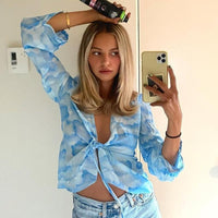 Chloe - Trendige lockere Chiffon-Hemdbluse für Frauen – Blau