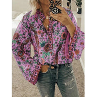 Lanie - Boho-Bluse mit Blumendruck - stilvoll und bequem – Lila